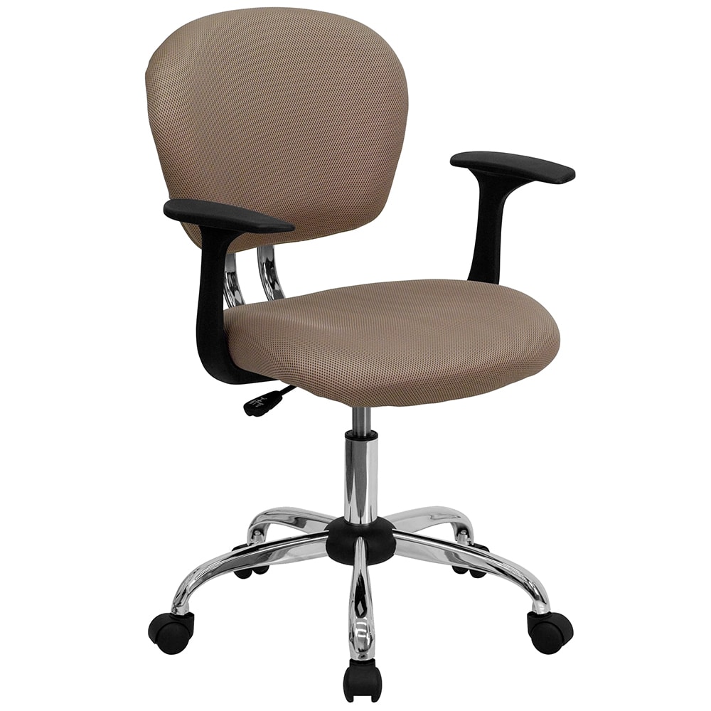 916-H2376FCOFA Swivel Office Arm Chair w/ Mid Back - Coffee Brown Mesh Back & Seat