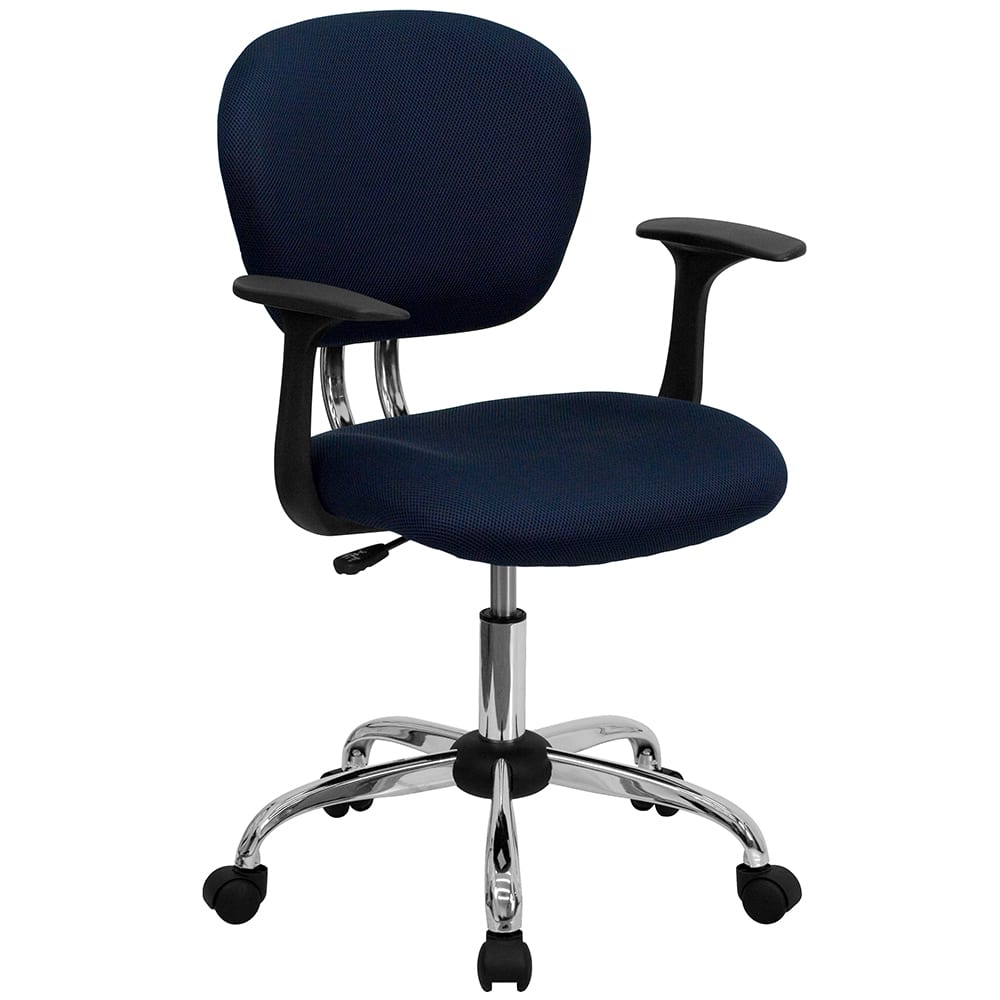 916-H2376FNAVYA Swivel Office Arm Chair w/ Mid Back - Navy Blue Mesh Back & Seat