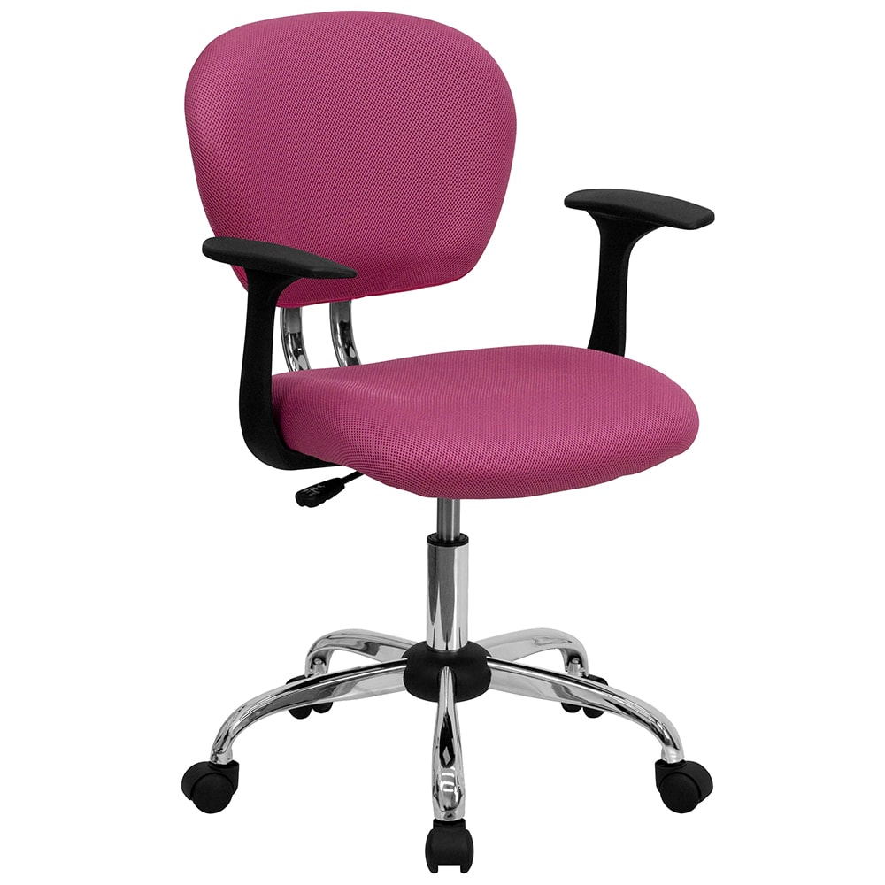 916-H2376FPINKA Swivel Office Arm Chair w/ Mid Back - Pink Mesh Back & Seat