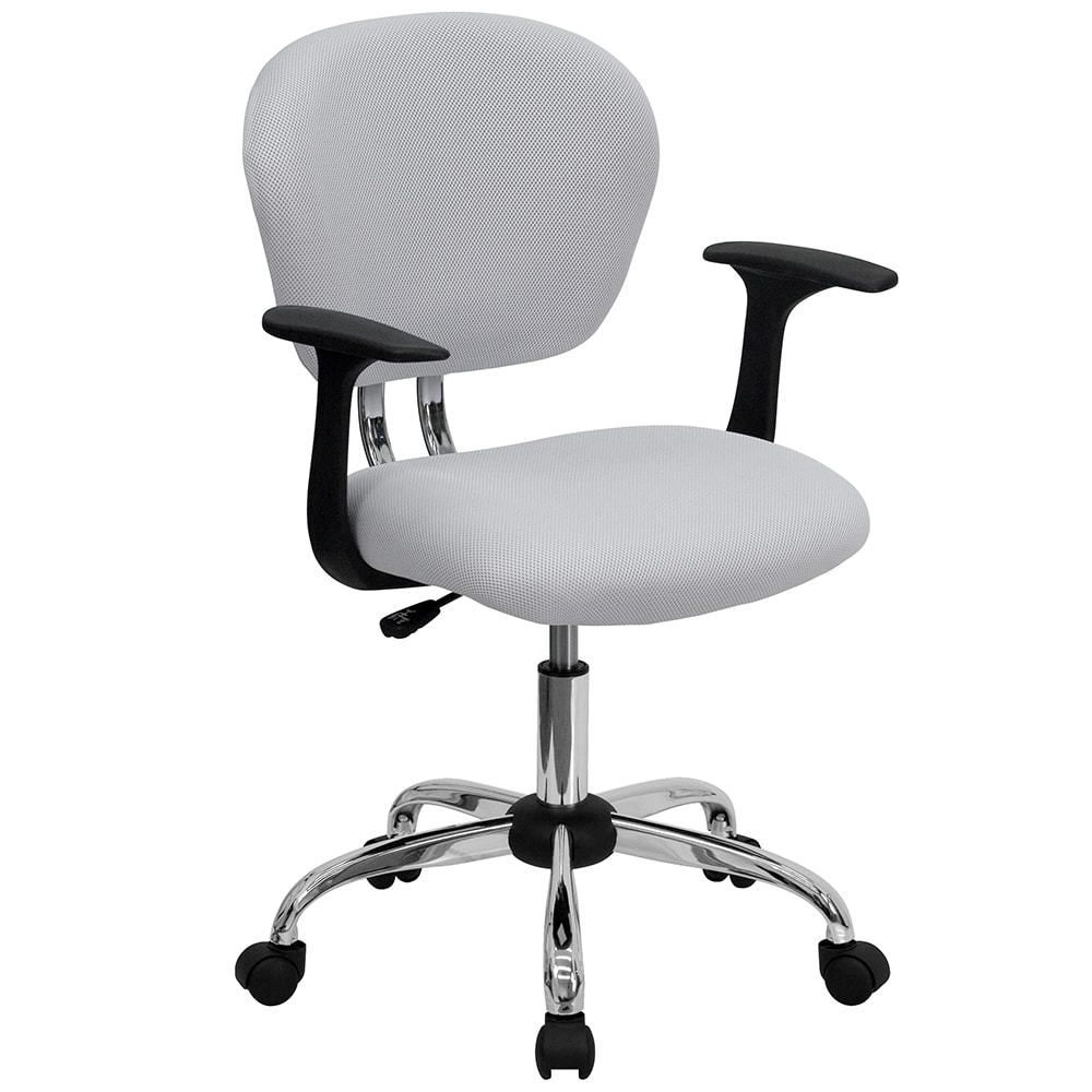 916-H2376FWHTA Swivel Office Arm Chair w/ Mid Back - White Mesh Back & Seat