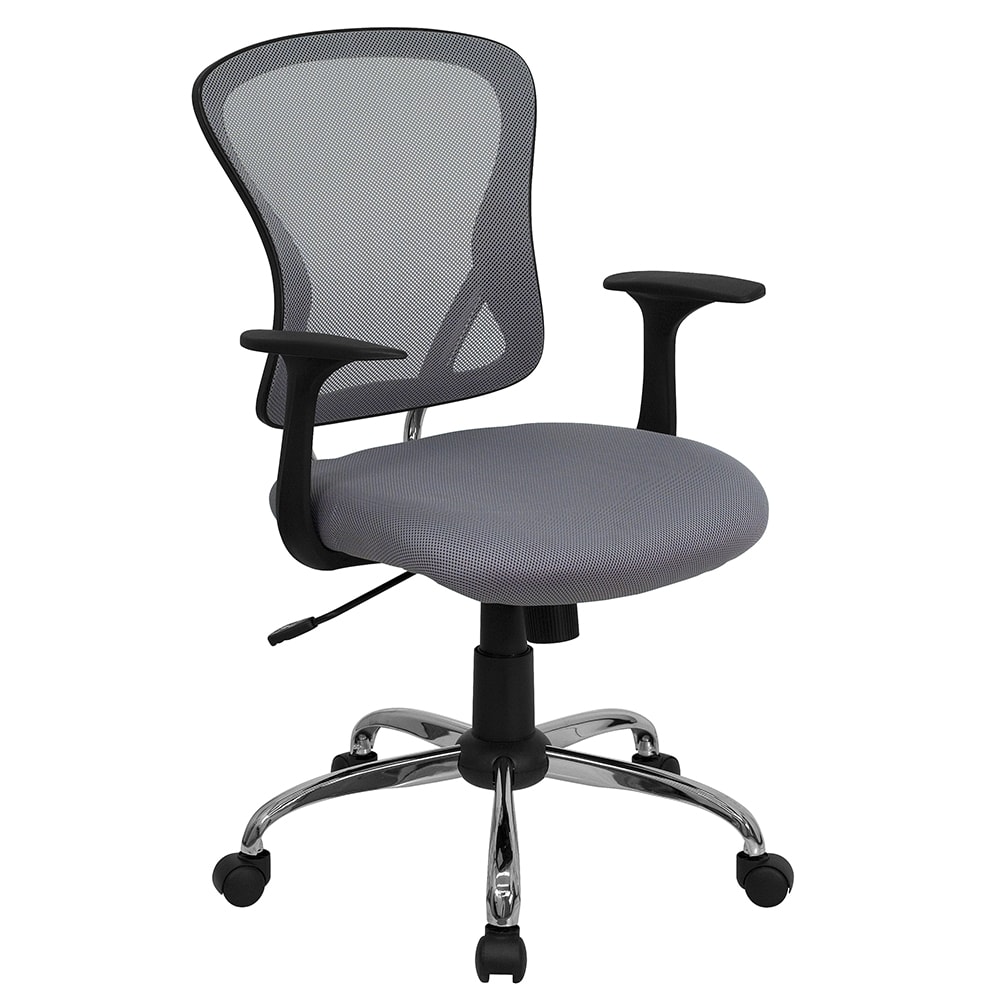 916-H8369FGY Swivel Office Chair w/ Mid Back - Gray Mesh Back & Seat