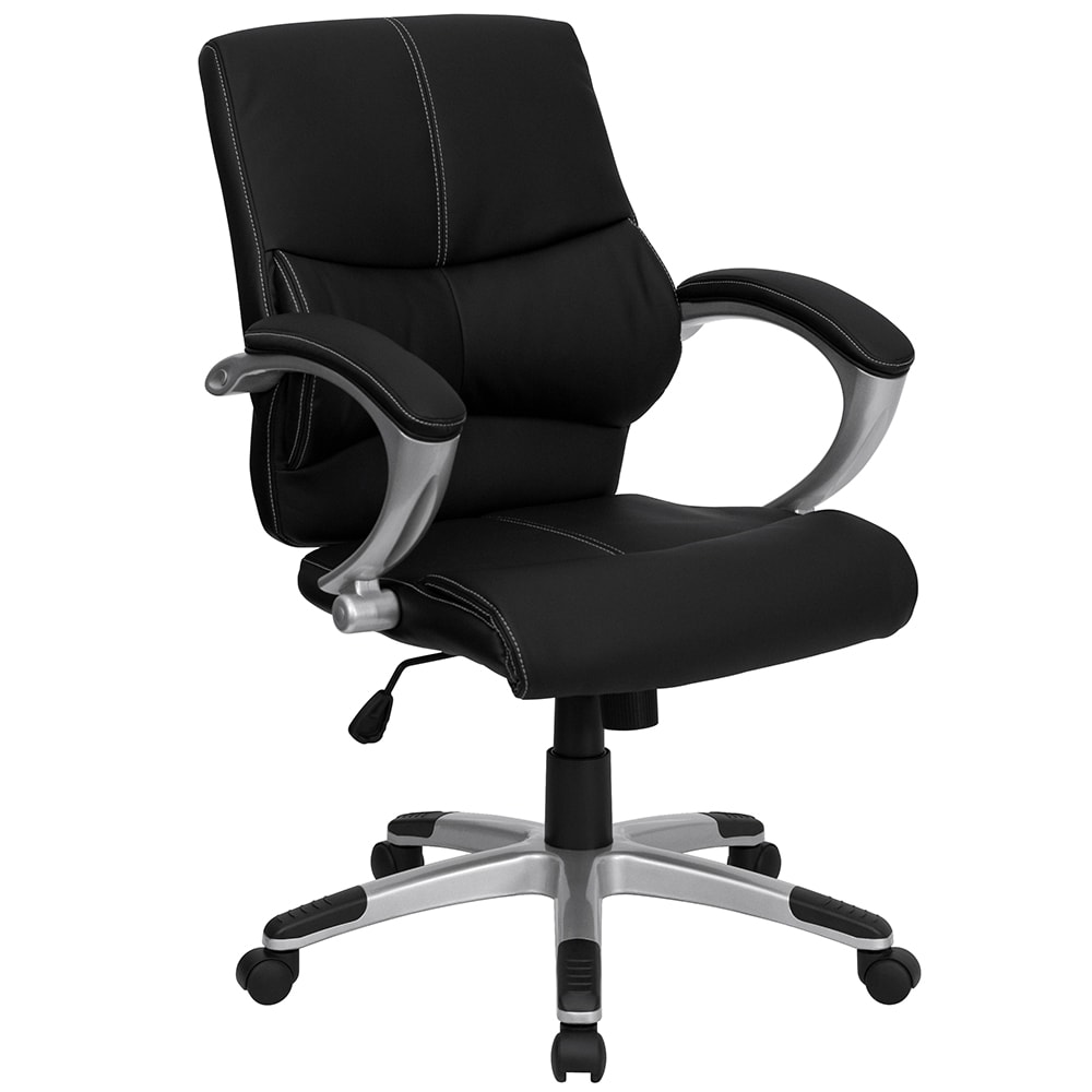 916-H9637L2MID Swivel Office Chair w/ Mid Back - Black LeatherSoft Upholstery