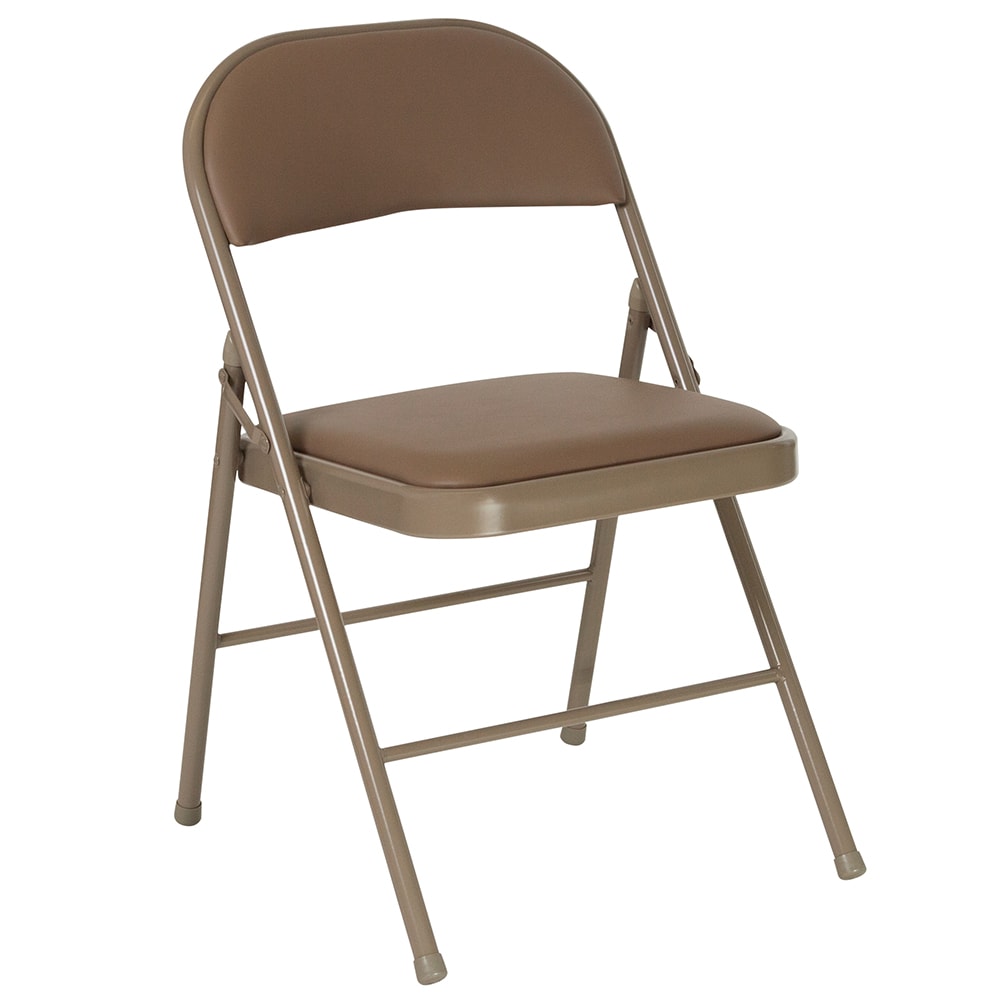 916-HAF003DBGE Folding Chair w/ Beige Vinyl Back & Seat - Steel Frame, Beige