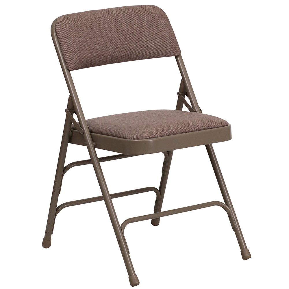 916-HAMC309AFBGE Folding Chair w/ Beige Fabric Back & Seat - Steel Frame, Beige