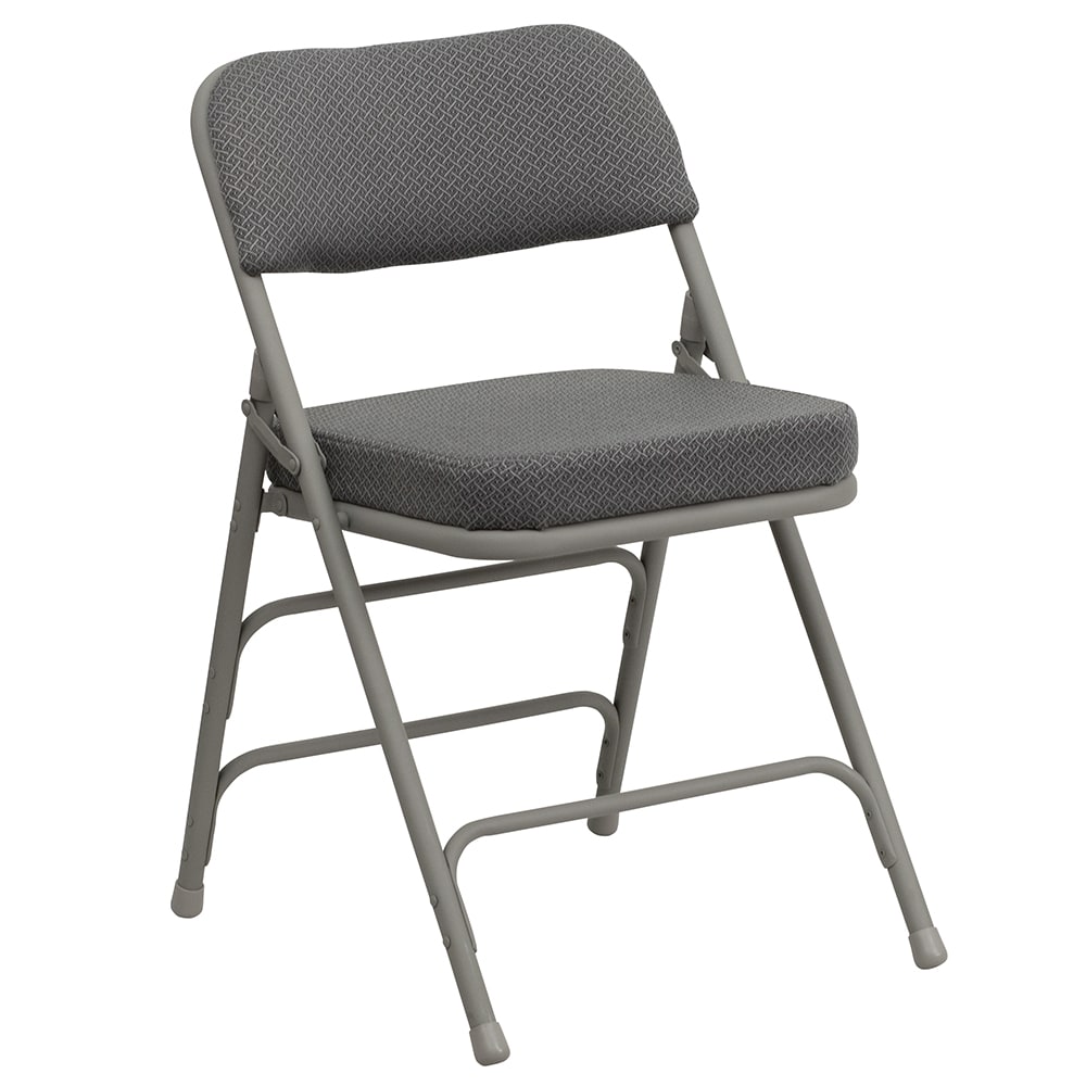 916-HAMC320AFGRY Folding Chair w/ Gray Fabric Back & Seat - Steel Frame, Gray