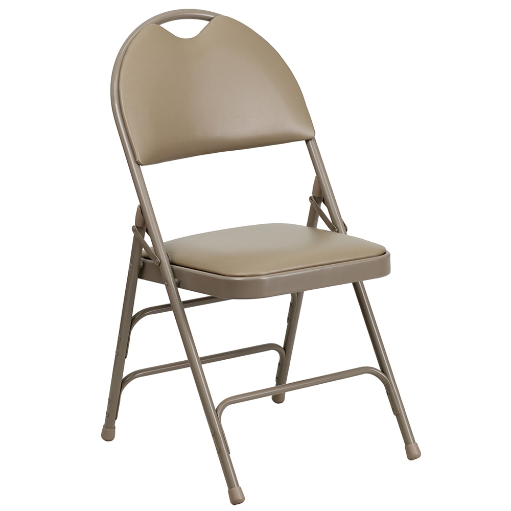 916-HAMC705AV3BGE Extra Large Folding Chair w/ Beige Vinyl Back & Seat - Steel Frame, Beige
