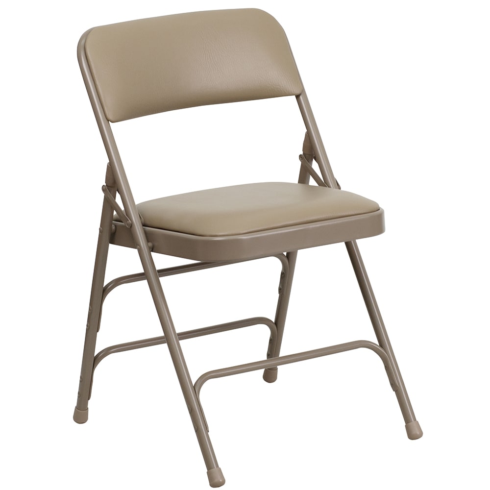 916-HAMC309AVBGE Folding Chair w/ Beige Vinyl Back & Seat - Steel Frame, Beige