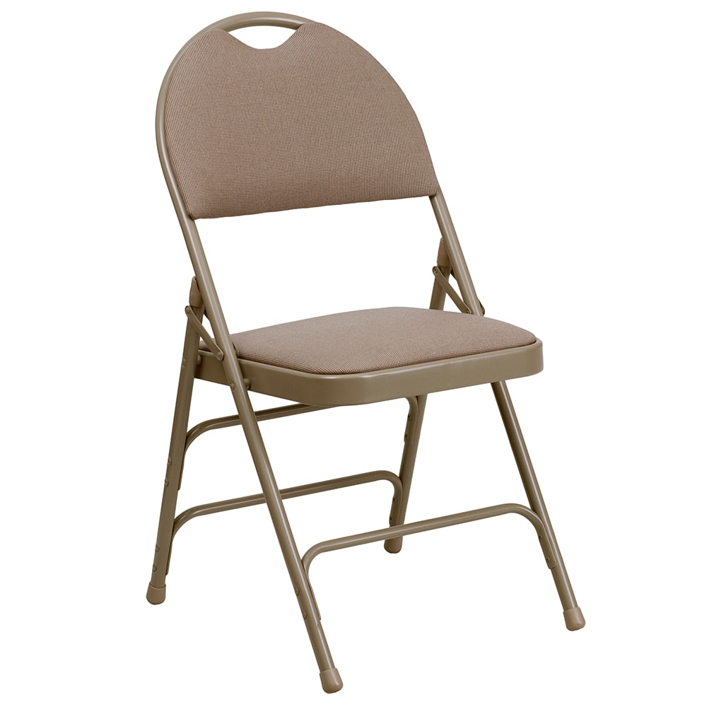916-HAMC705AF3BGE Extra Large Folding Chair w/ Beige Fabric Back & Seat - Steel Frame, Beige