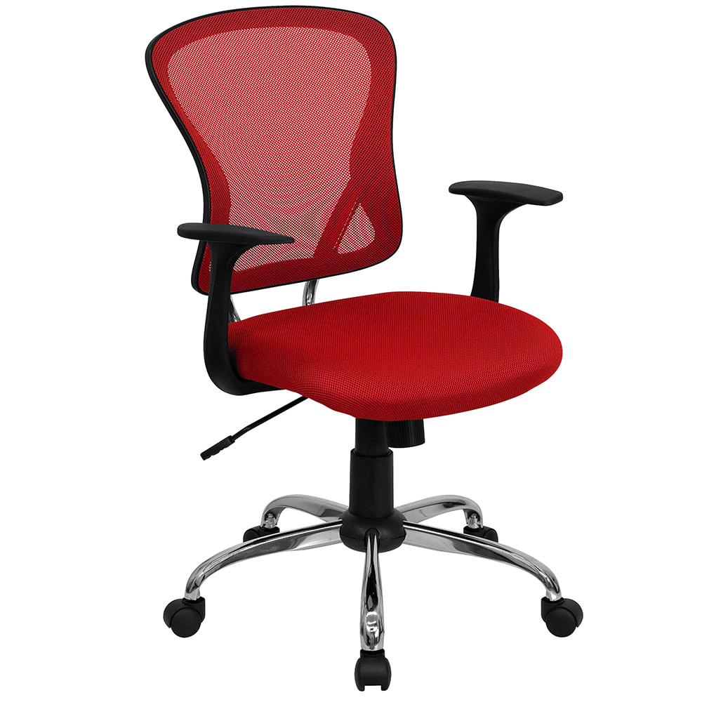 916-H8369FRED Swivel Office Chair w/ Mid Back - Red Mesh Back & Seat