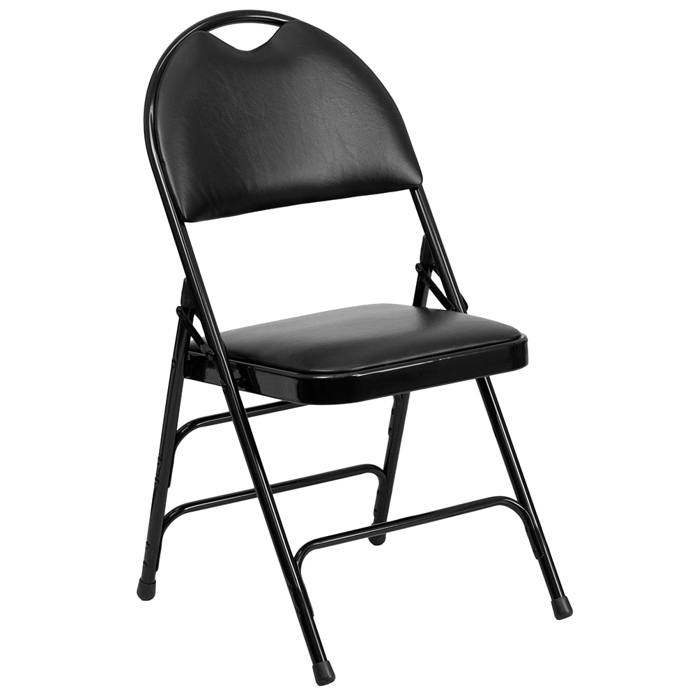 916-HAMC705AV3BK Extra Large Folding Chair w/ Black Vinyl Back & Seat - Steel Frame, Black