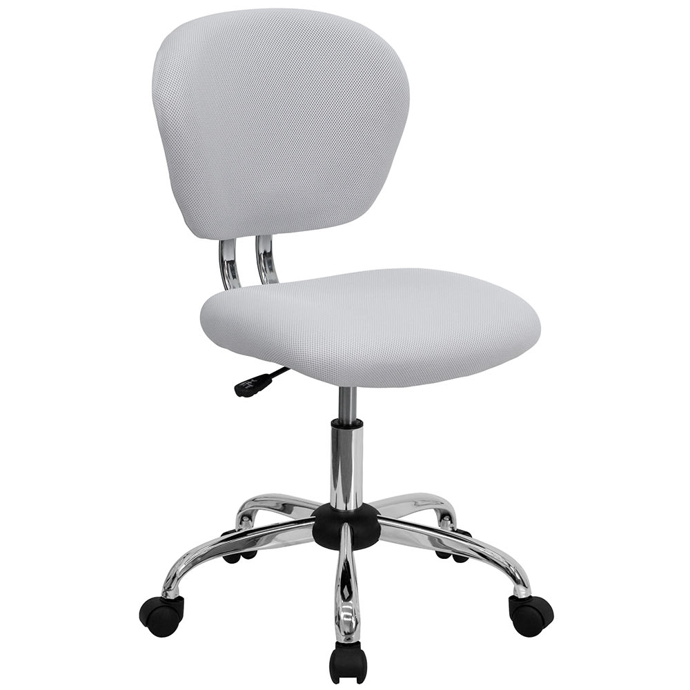916-H2376FWHT Swivel Office Chair w/ Mid Back - White Mesh Back & Seat