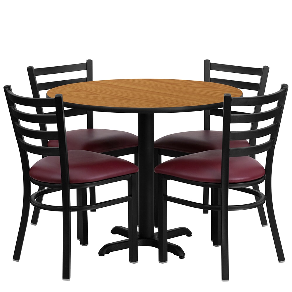 916-HDBF1007 36" Round Table & (4) Chair Set - Natural Laminate Top, Cast Iron Base