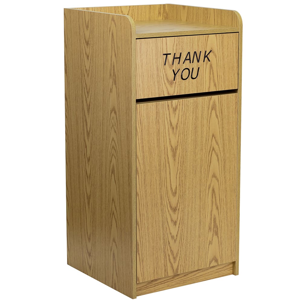 916-MTM8520TRAOAK 36 gal Indoor Decorative Trash Can - Wood, Oak Melamine Finish