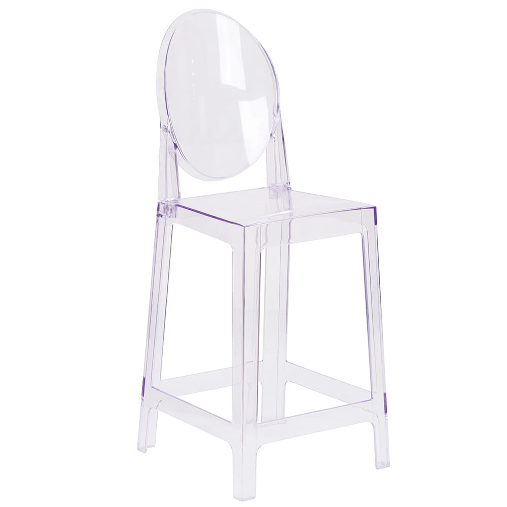 916-OWGHOSTBACK24 Counter Stool w/ Oval Back & Plastic Seat, Transparent Crystal