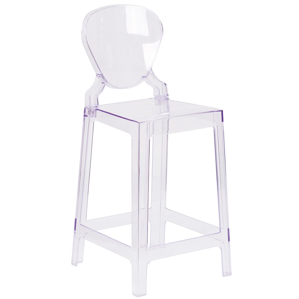 916-OWTEARBACK24 Counter Stool w/ Tear Back & Plastic Seat, Transparent Crystal