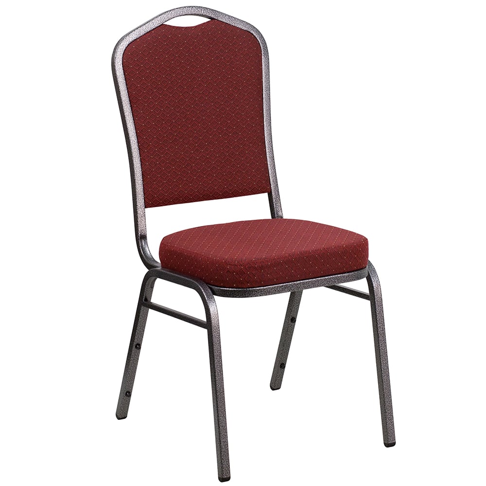 916-NGC01HTS2201SVGG Stacking Banquet Chair w/ Burgundy Patterned Fabric Back & Seat - Steel...