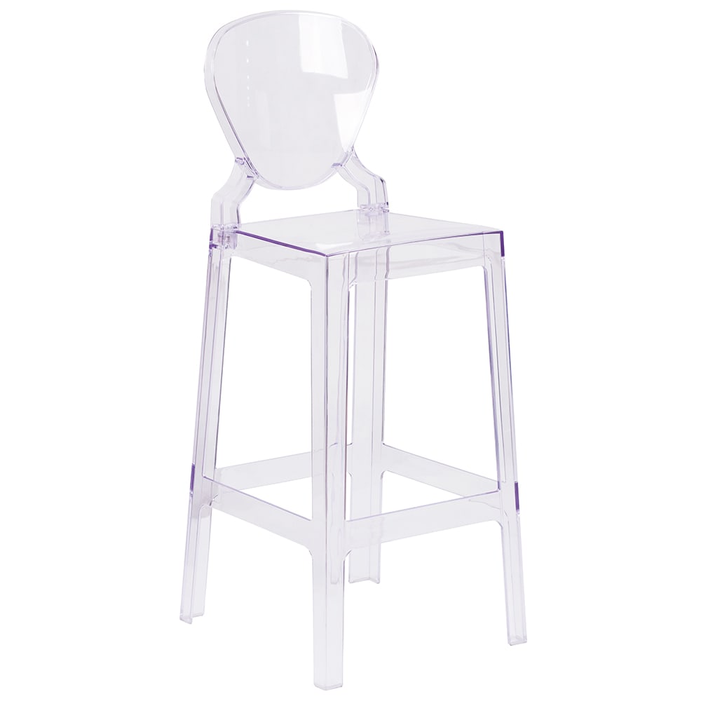 916-OWTEARBACK29 Bar Stool w/ Tear Back & Plastic Seat, Transparent Crystal