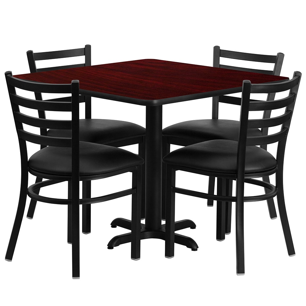 916-HDBF1014 36" Square Table & (4) Chair Set - Mahogany Laminate Top, Cast Iron Base