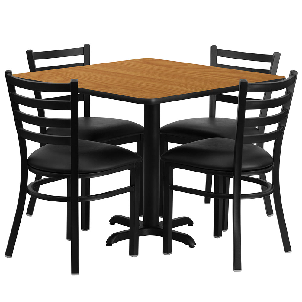 916-HDBF1015 36" Square Table & (4) Chair Set - Natural Laminate Top, Cast Iron Base