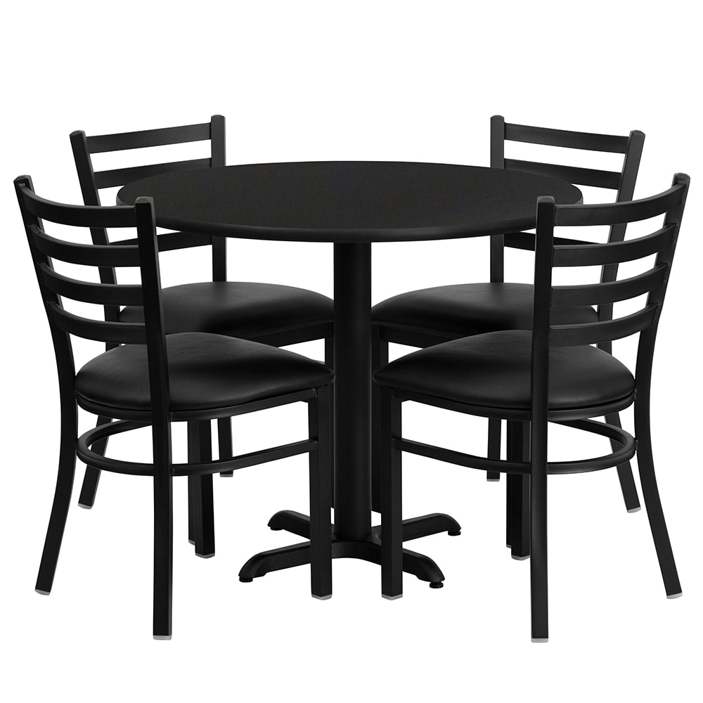 916-HDBF1029 36" Round Table & (4) Chair Set - Black Laminate Top, Cast Iron Base