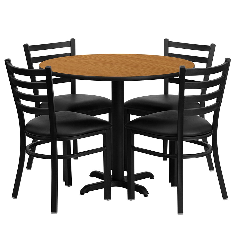 916-HDBF1031 36" Round Table & (4) Chair Set - Natural Laminate Top, Cast Iron Base