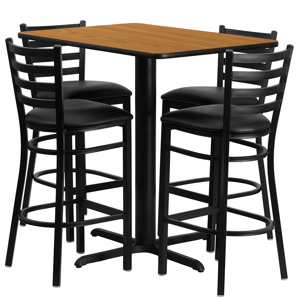 Flash Furniture HDBF1019-GG Bar Height Table w/ Natural Laminate Top & (4) Stools - 42"W x 24"D x 42"H, Cast Iron Base