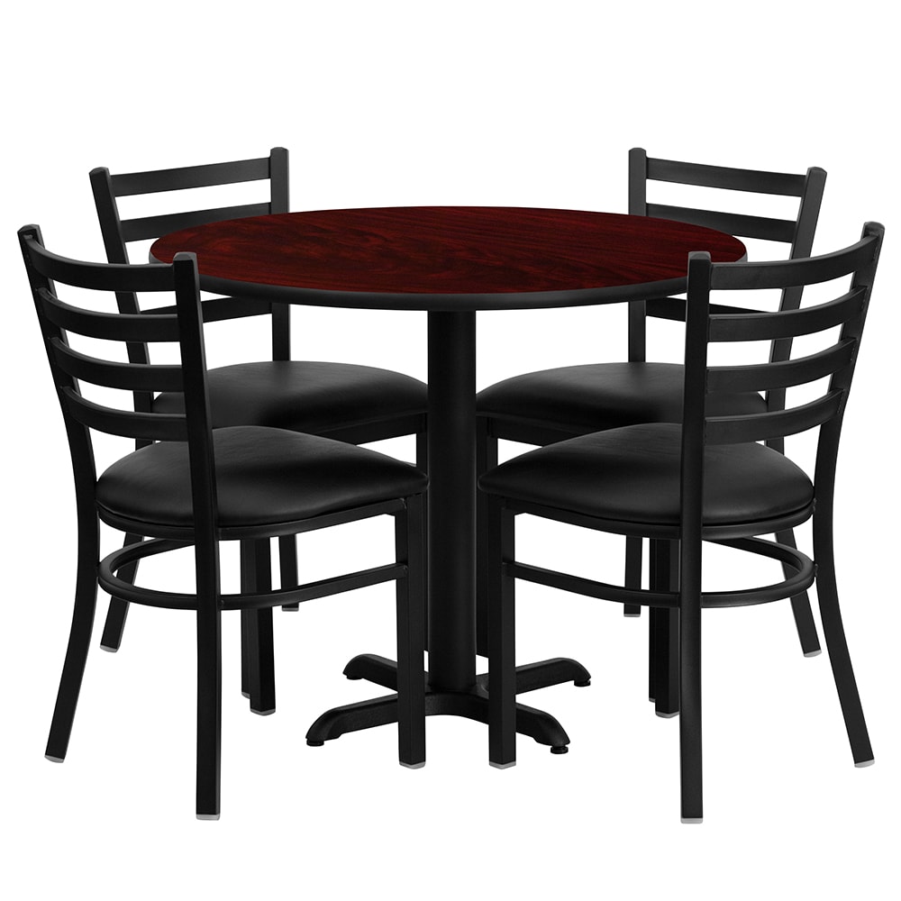 916-HDBF1030 36" Round Table & (4) Chair Set - Mahogany Laminate Top, Cast Iron Base