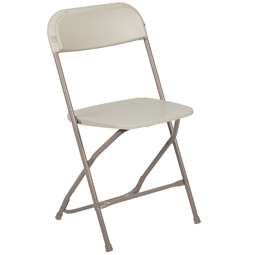 916-LEL3BEIGE Folding Chair w/ Beige Plastic Back & Seat - Steel Frame, Beige