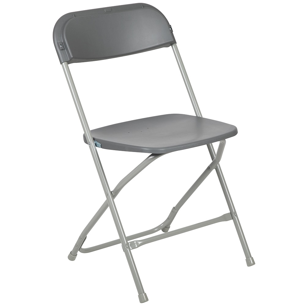 916-LEL3GREY Folding Chair w/ Gray Plastic Back & Seat - Steel Frame, Gray