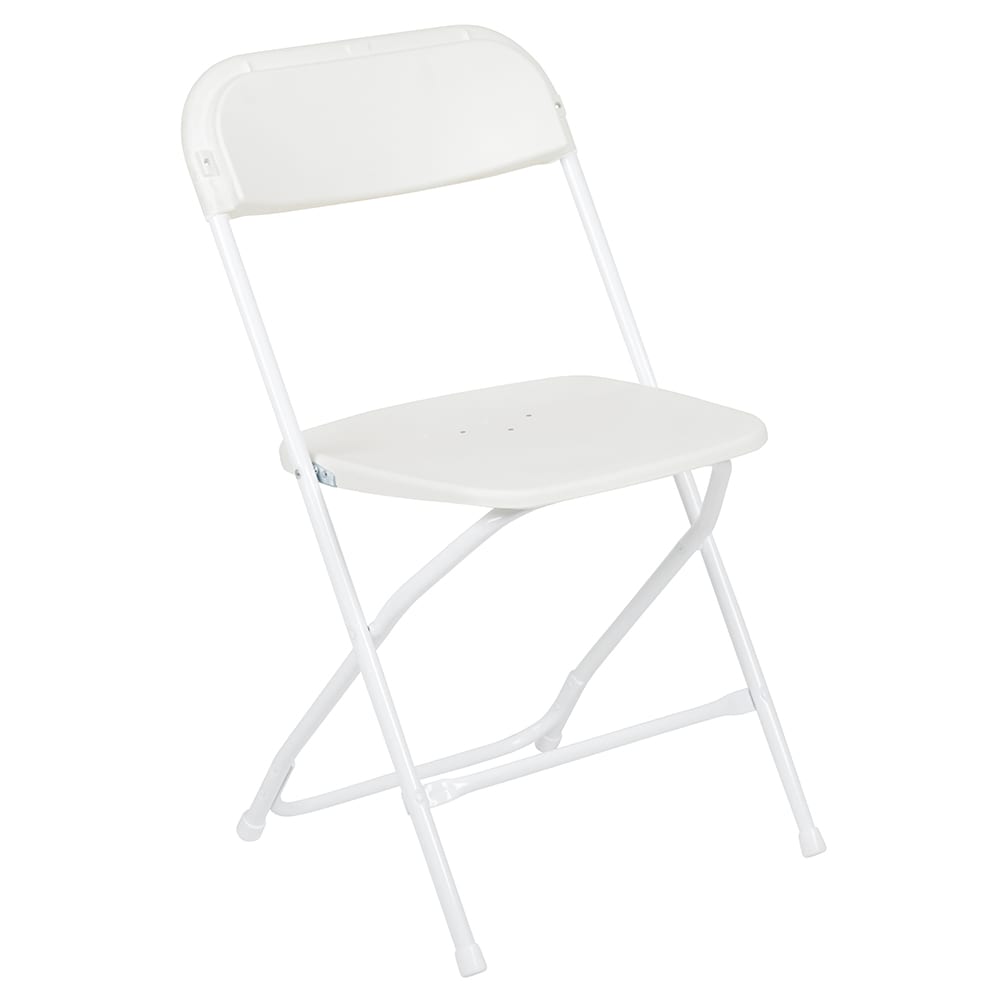 916-LEL3WHT Folding Chair w/ White Plastic Back & Seat - Steel Frame, White