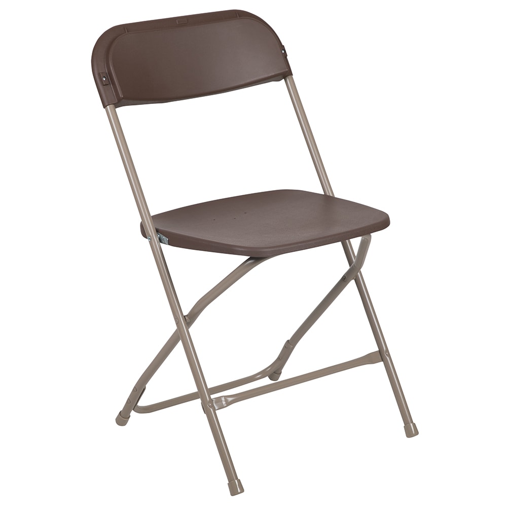 916-LEL3BROWN Folding Chair w/ Brown Plastic Back & Seat - Steel Frame, Brown