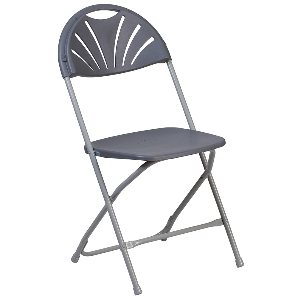 916-LEL4CH Folding Chair w/ Charcoal Plastic Back & Seat - Steel Frame, White
