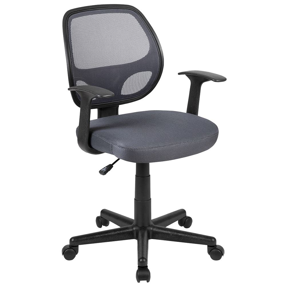 916-LF118PTGY Swivel Office Chair w/ Gray Mesh Back & Padded Seat - Black Base w/ Casters