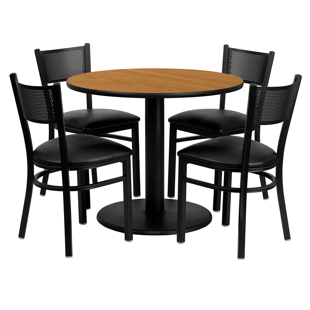 916-MD0006 36" Round Table & (4) Chair Set - Natural Laminate Top, Cast Iron Base