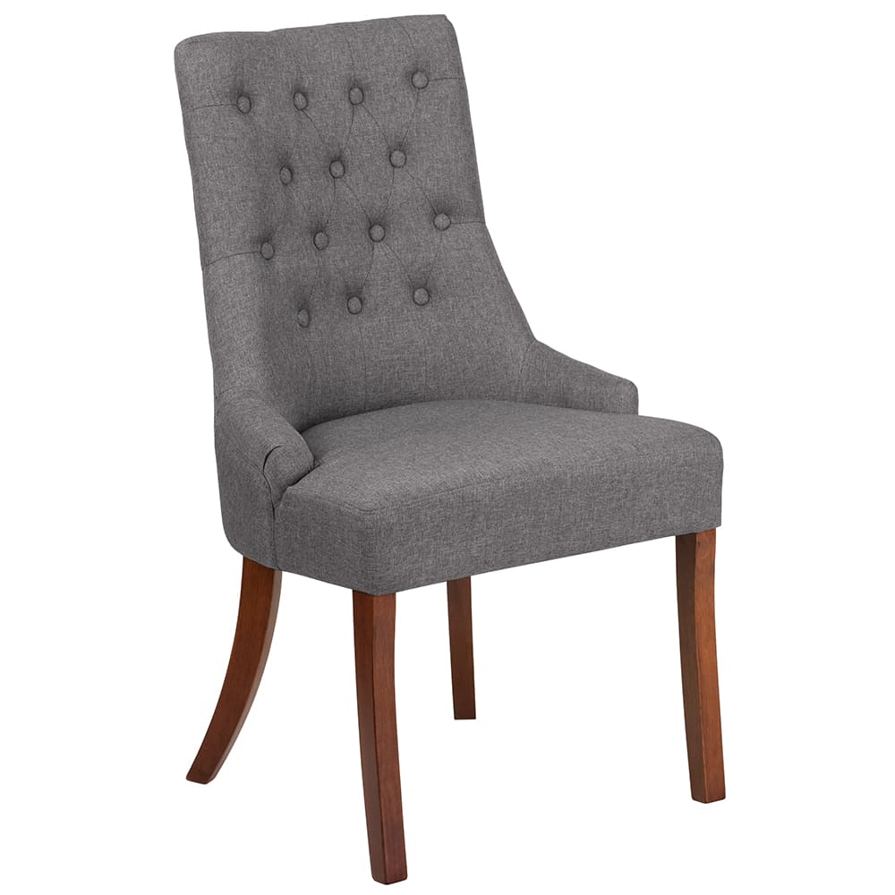 916-QYA08GY Accent Side Chair - Gray Fabric Upholstery, Mahogany Wood Legs