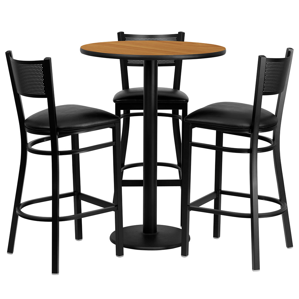 916-MD0016 30" Square Bar Height Table w/ (3) Bar Stool Set - Natural Laminate Top, Steel Ba...