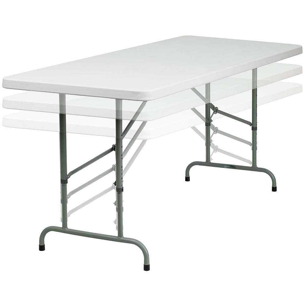 916-RB3072ADJ Rectangular Folding Table w/ Granite White Plastic Top - 72"W x 30"D x 32...