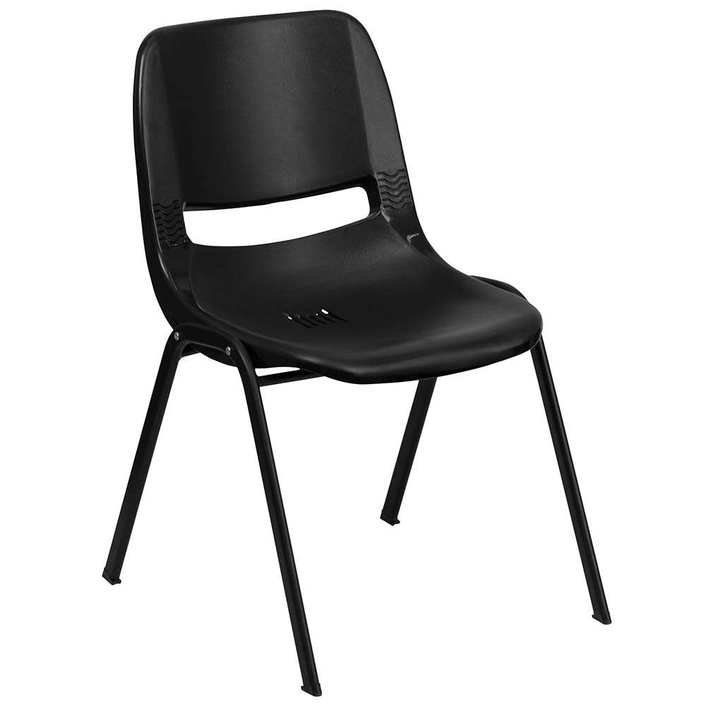916-RUT16PDRBLK Stacking Student Shell Chair - Black Plastic Seat, Black Metal Frame