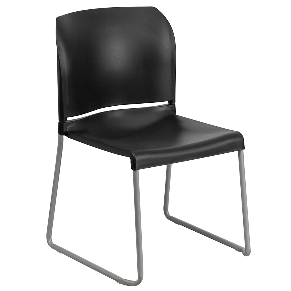 916-RUT238ABK Stacking Chair w/ Black Polypropylene Seat & Silver Frame