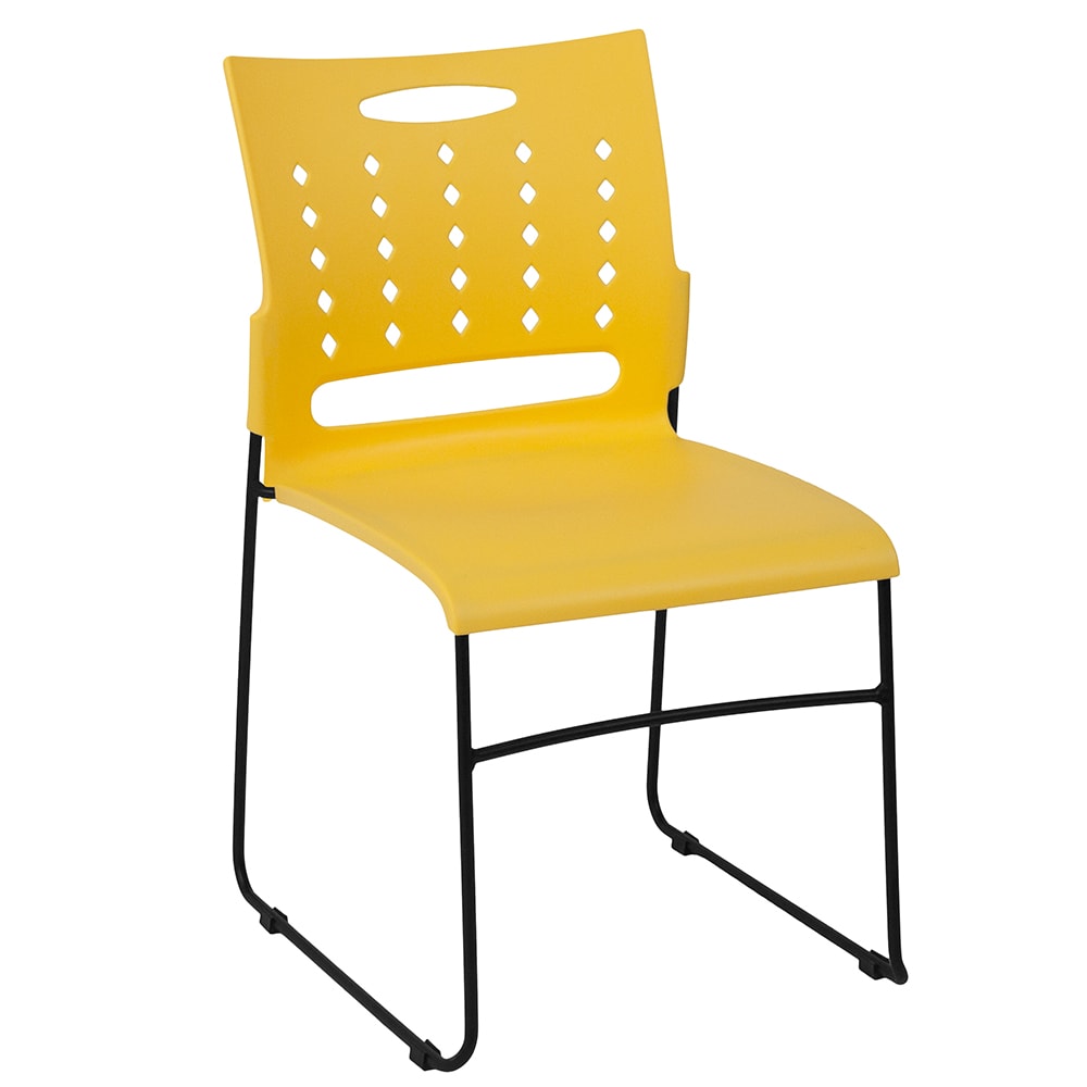916-RUT2YL Stacking Chair w/ Yellow Plastic Seat & Black Metal Frame