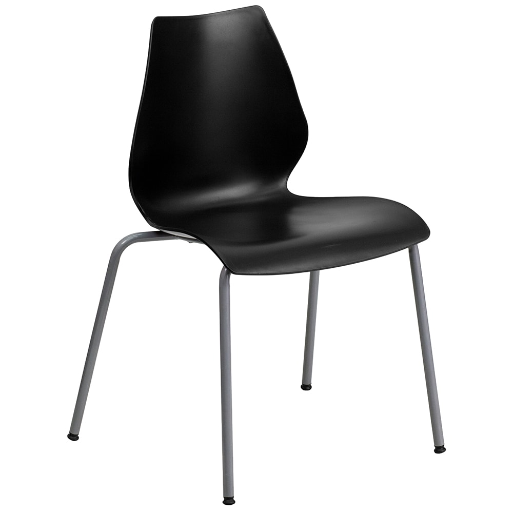 916-RUT288BK Stacking Chair w/ Black Plastic Seat & Silver Frame