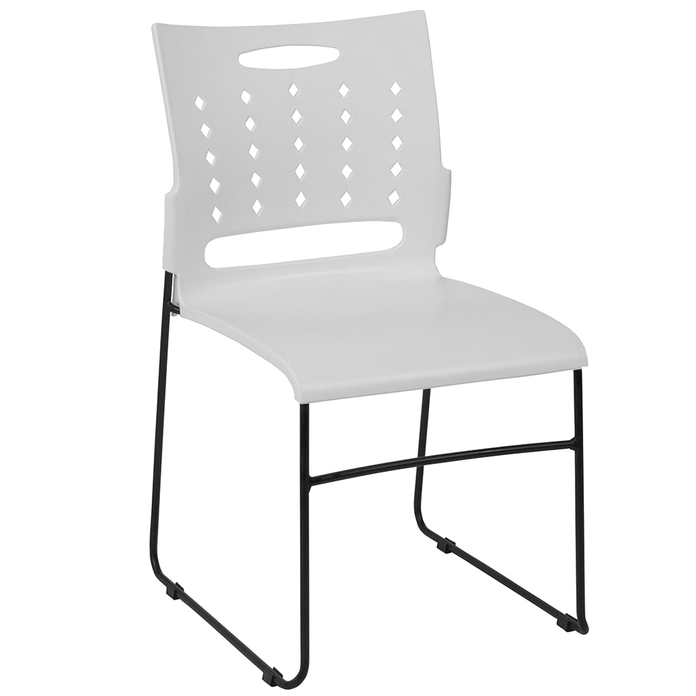 916-RUT2WH Stacking Chair w/ White Plastic Seat & Black Metal Frame