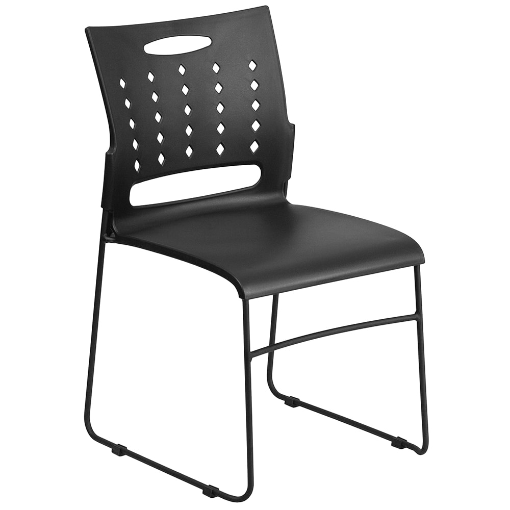 916-RUT2BK Stacking Chair w/ Black Plastic Seat & Black Metal Frame