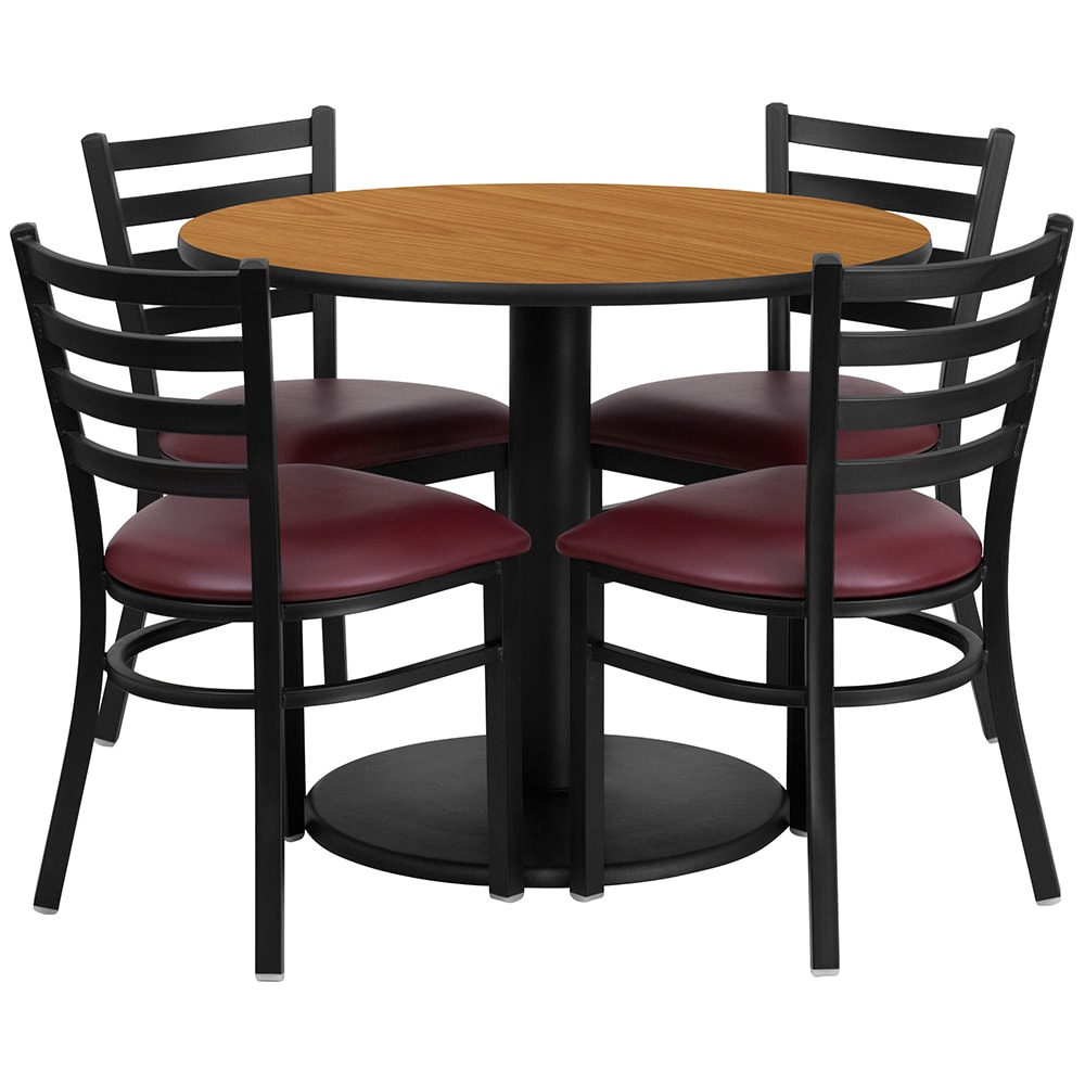 916-RSRB1007 36" Round Table & (4) Chair Set - Natural Laminate Top, Cast Iron Base