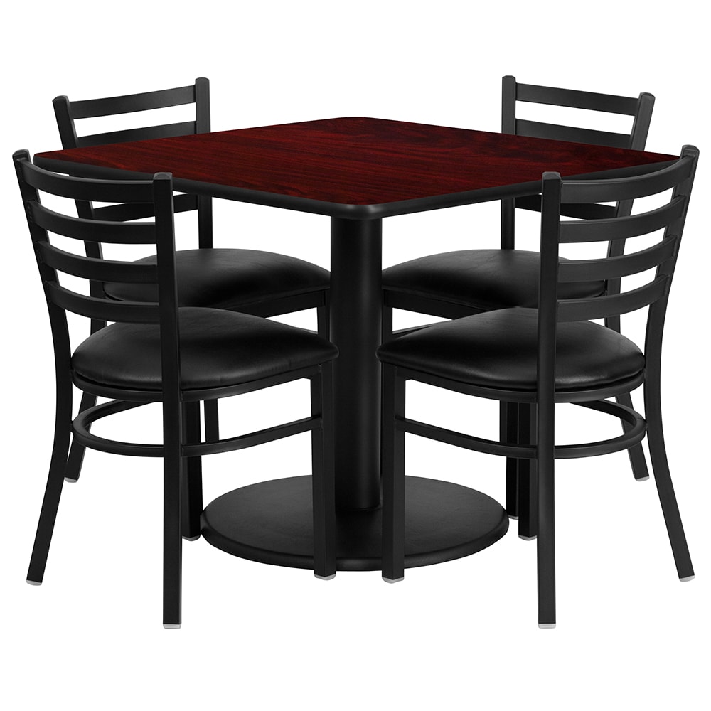 916-RSRB1014 36" Square Table & (4) Chair Set - Mahogany Laminate Top, Cast Iron Base