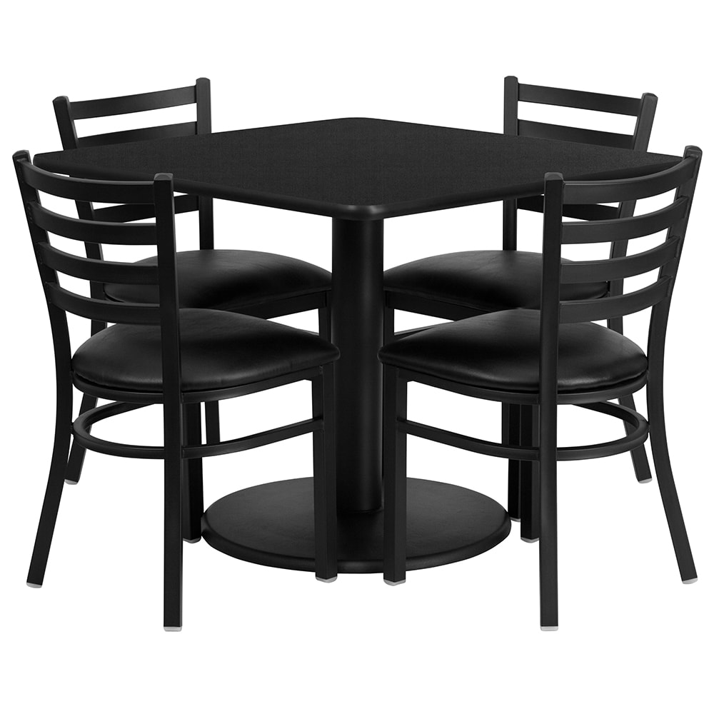 916-RSRB1013 36" Square Table & (4) Chair Set - Black Laminate Top, Cast Iron Base