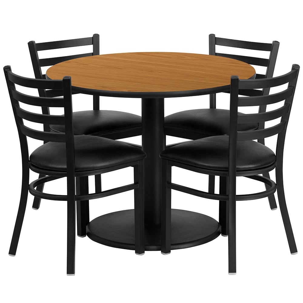916-RSRB1031 36" Round Table & (4) Chair Set - Natural Laminate Top, Cast Iron Base