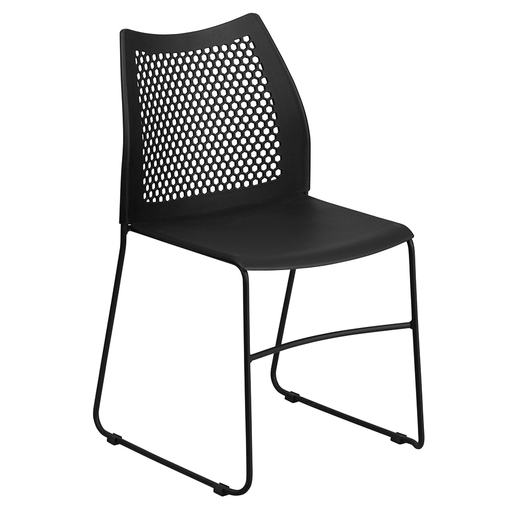 Flash Furniture RUT-498A-BLACK-GG Stacking Chair w/ Black Plastic Seat & Black Metal Frame
