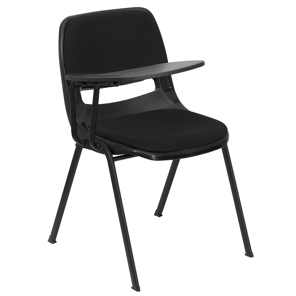 916-RUTEO101PADRTAB Ergonomic Shell Chair w/ Right Hand Tablet Arm - Black Padded Seat, Black Met...