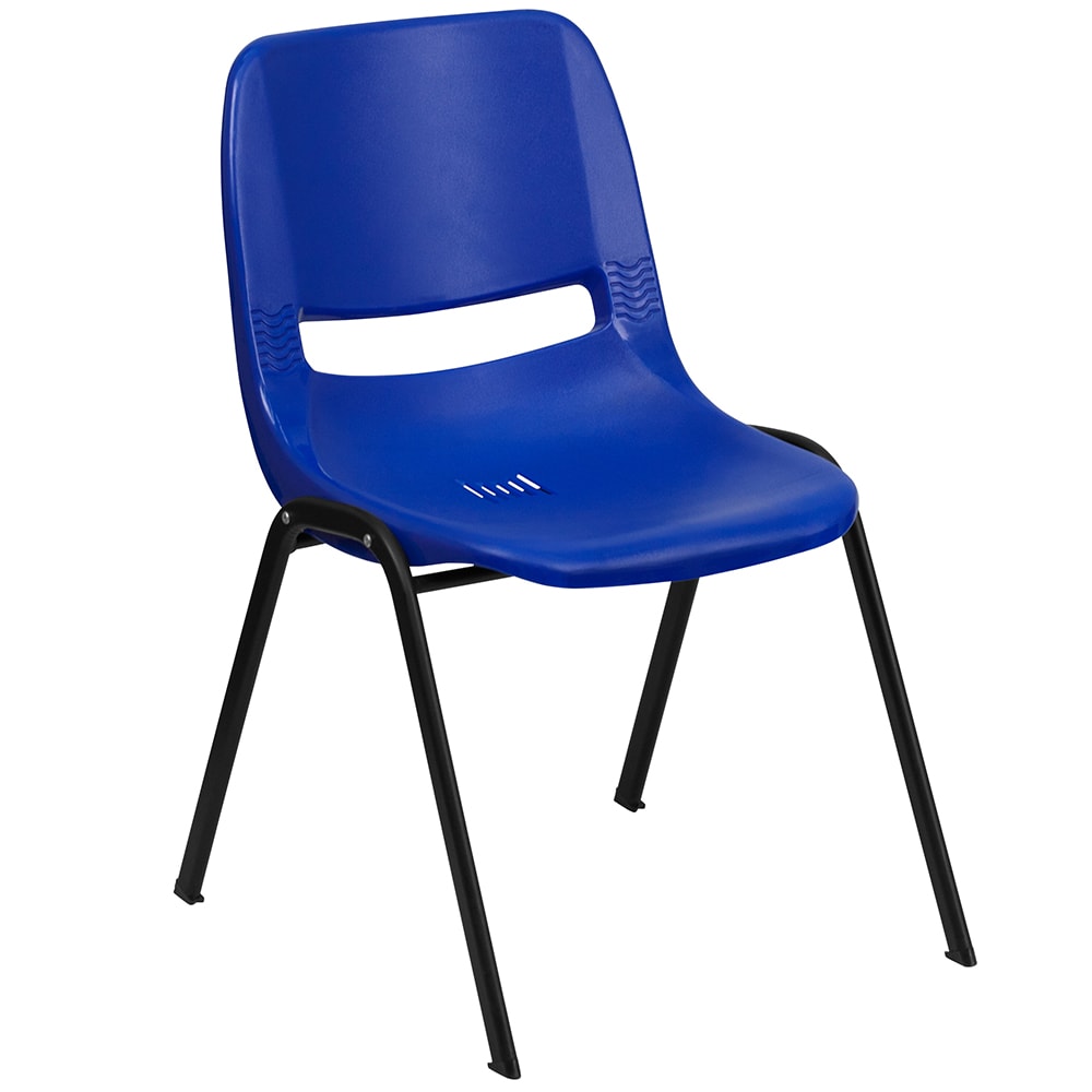 Flash Furniture RUT-EO1-BL-GG Stacking Shell Chair w/ Blue Plastic Seat & Back - Black Metal Frame